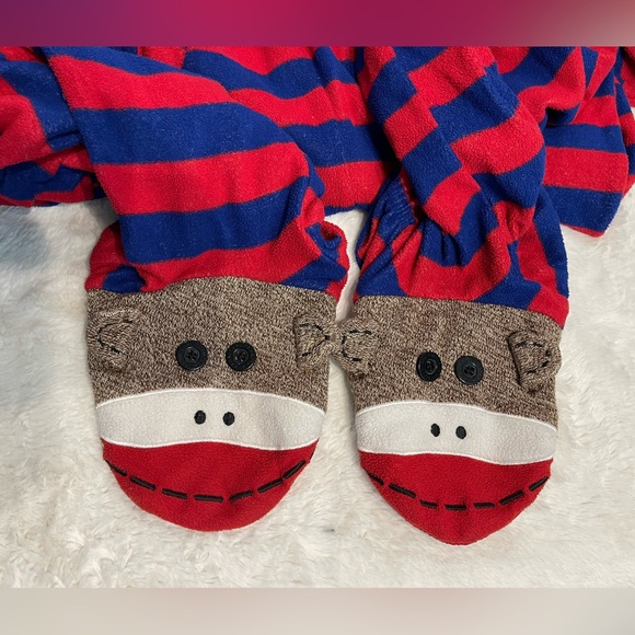 Nick & Nora sock monkey onesie pajamas size medium red & blue striped - Picture 7 of 9